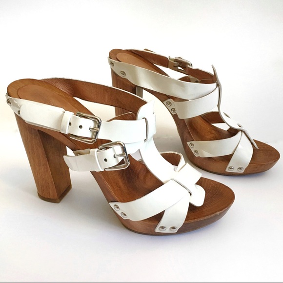 Dolce & Gabbana Shoes - D&G White Strappy Wooden Chunky Heels